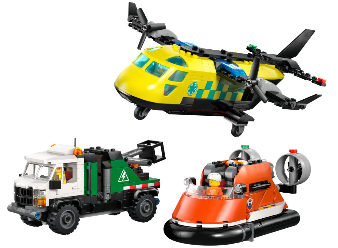 Inhalt: LEGO City 60505 Kombinationsset mit Flugzeug, Wartungsfahrzeug und Luftkissenboot