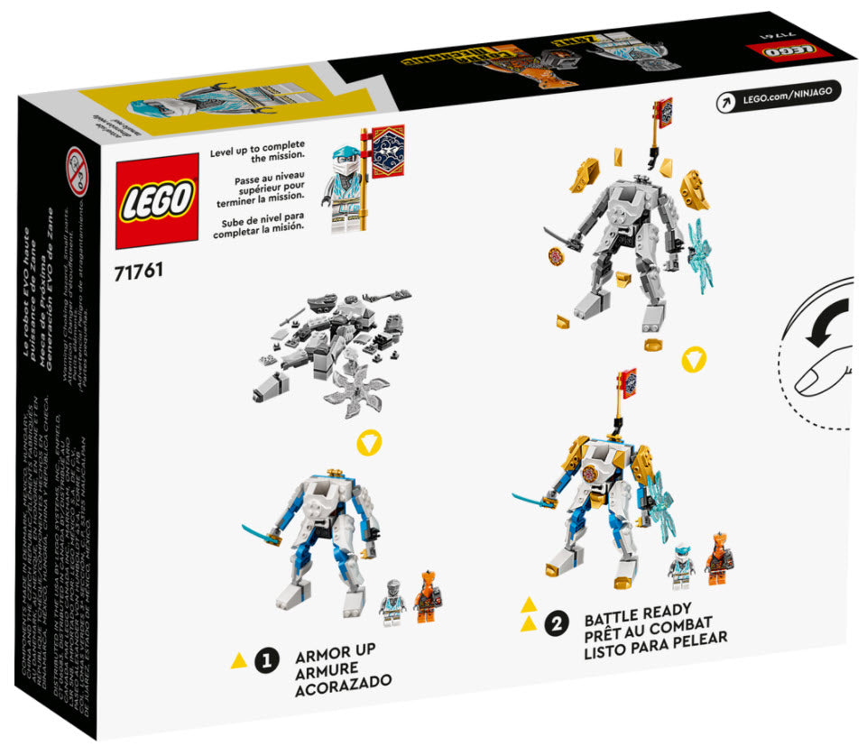 Box Rückseite: LEGO Ninjago 71761 Zanes Power-Up-Mech EVO