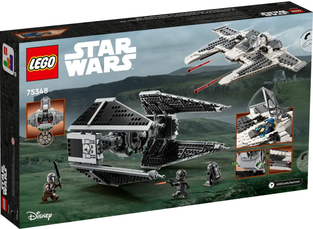 Box Rückansicht: LEGO Star Wars 75348 Mandalorianischer Fang Fighter vs. TIE Interceptor