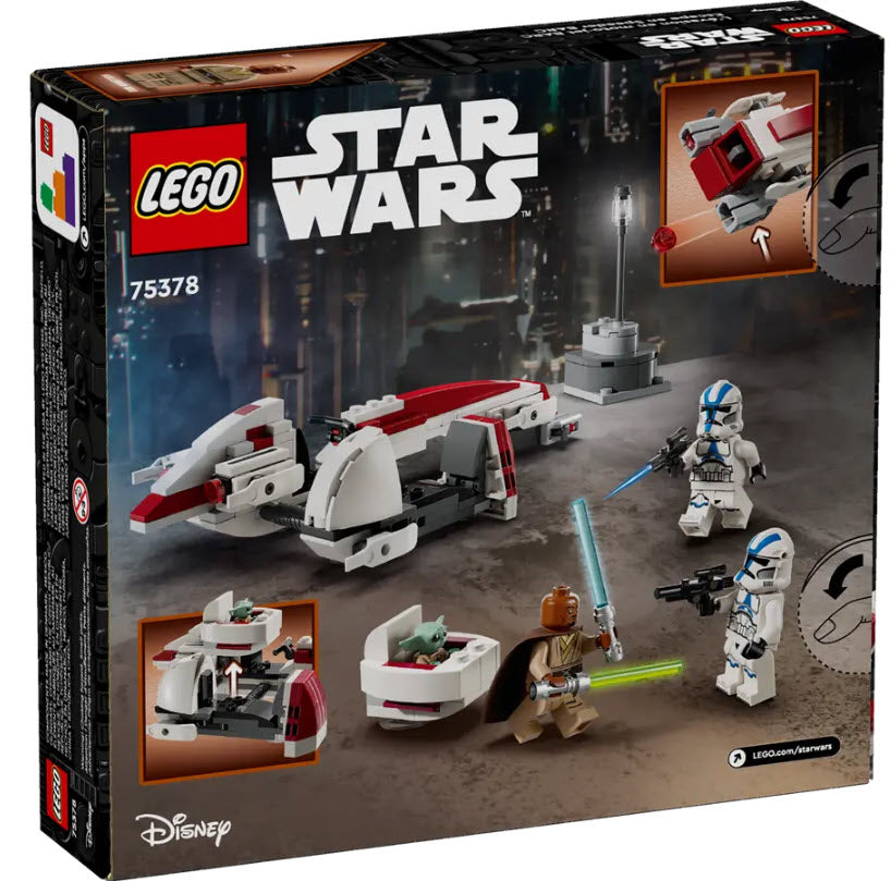 Box Rückansicht: LEGO Star War 75378 Flucht mit dem BARC Speeder