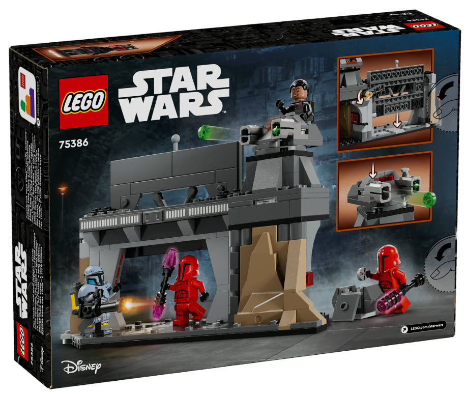 Box Rückansicht: LEGO Star War 75386 Duell zwischen Paz Vizsla und Moff Gideon