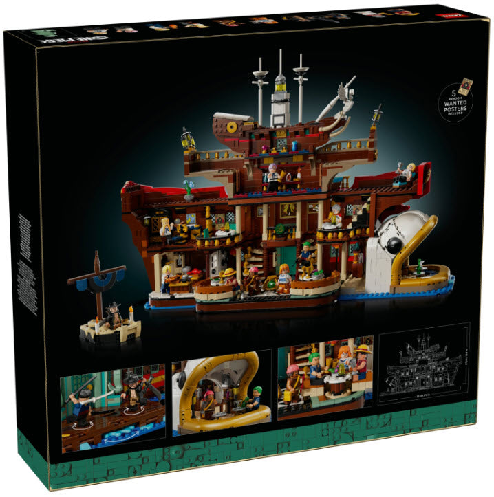 Box Rückseite: LEGO One Piece 75640 Baratié, das Schwimmende Restaurant