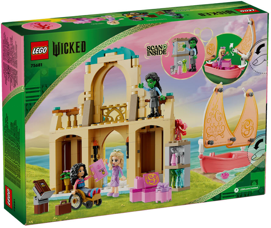 Box Rückseite: LEGO Wicked 75681 Glinda, Elphaba und Nessarose an der Universität Shiz