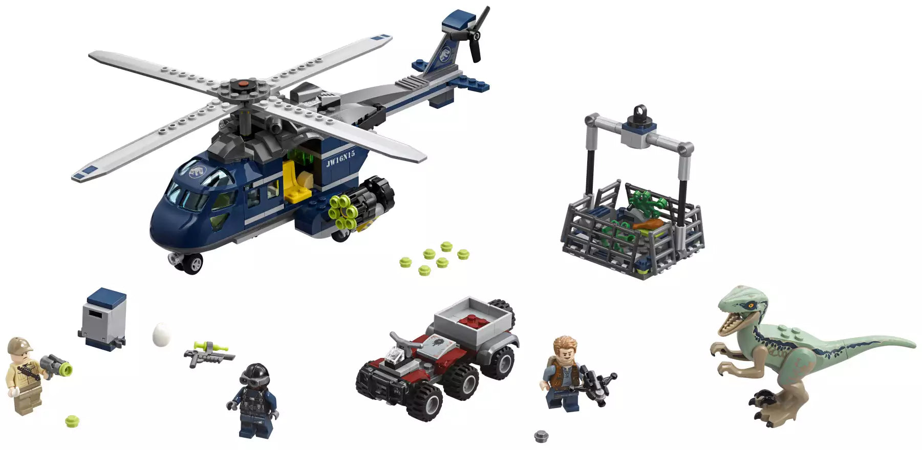 Inhalt: LEGO Jurassic World 75928 Blue's Hubschrauber-Verfolgungsjagd