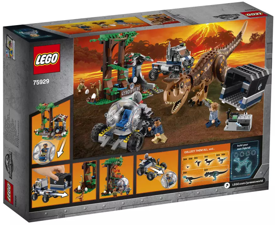 Box Rückansicht: LEGO Jurassic World 75929 Carnotaurus - Flucht in der Gyrosphere