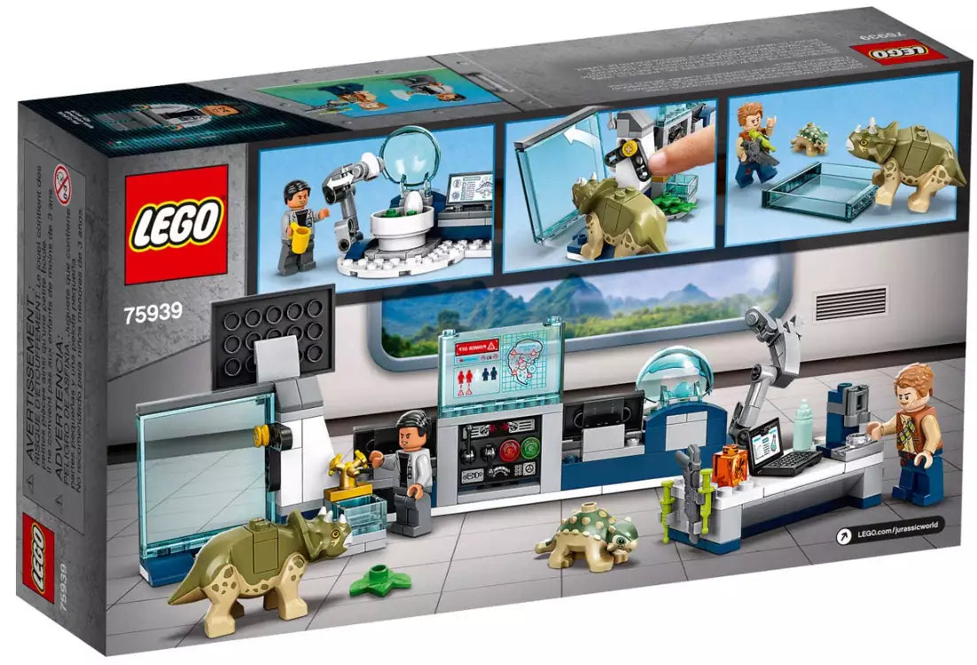 Box Rückansicht: LEGO Jurassic World 75939 Dr. Wus Labor: Ausbruch der Baby-Dinosaurier