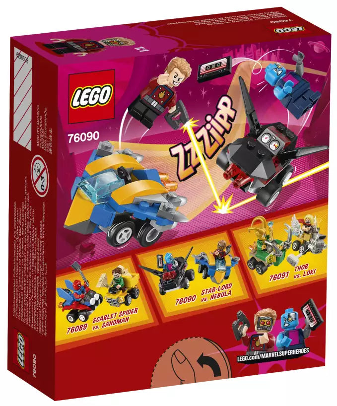 Box Rückseite: LEGO Super Heroes 76090 Star-Lord vs. Nebula