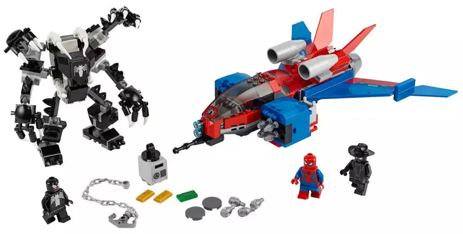 Inhalt: LEGO Super Heroes 76150 Spiderjet vs. Venom Mech