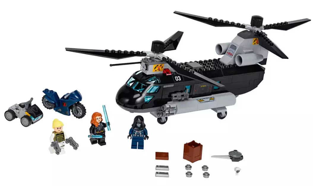 Inhalt: LEGO Super Heroes 76162 Black Widows Hubschrauber-Verfolgungsjagd