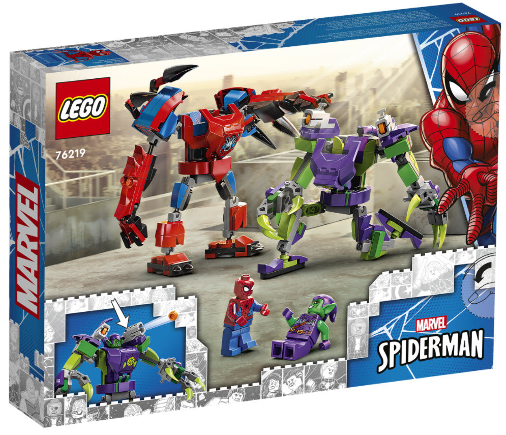 Box Rückansicht: LEGO Super Heroes 76219 Spider-Mans und Green Goblins Mech-Duell