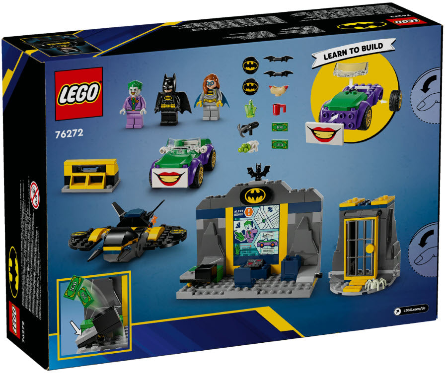 Box Rückansicht: LEGO Super Heroes 76272 Bathöhle mit Batman, Batgirl und Joker