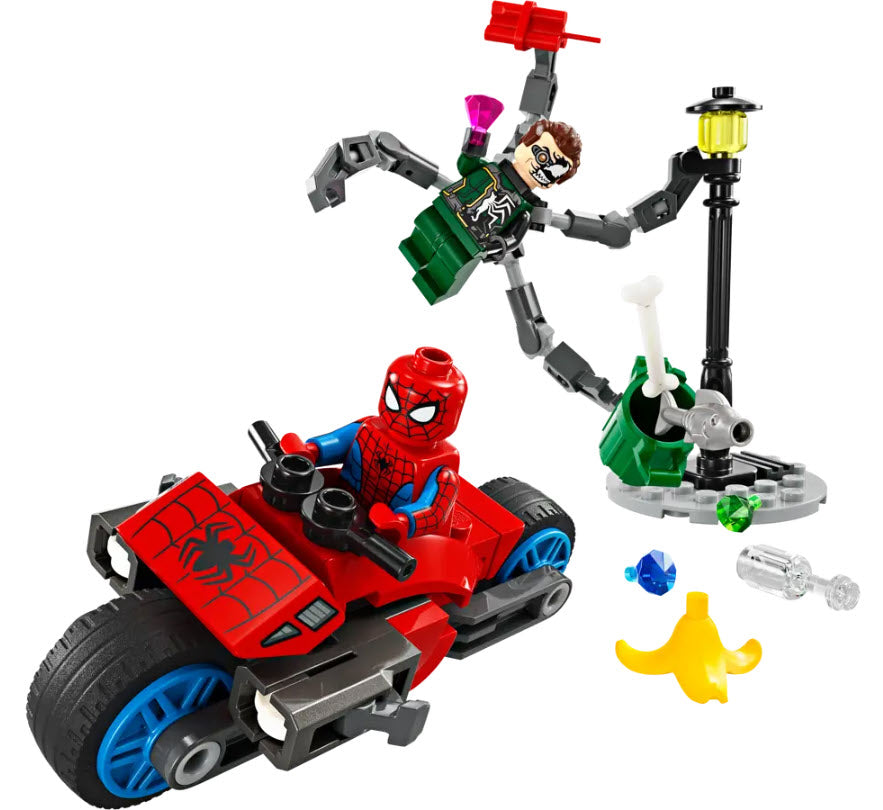 Inhalt: LEGO Super Heroes 76275 Motorrad-Verfolgungsjagd: Spider-Man vs. Doc Ock