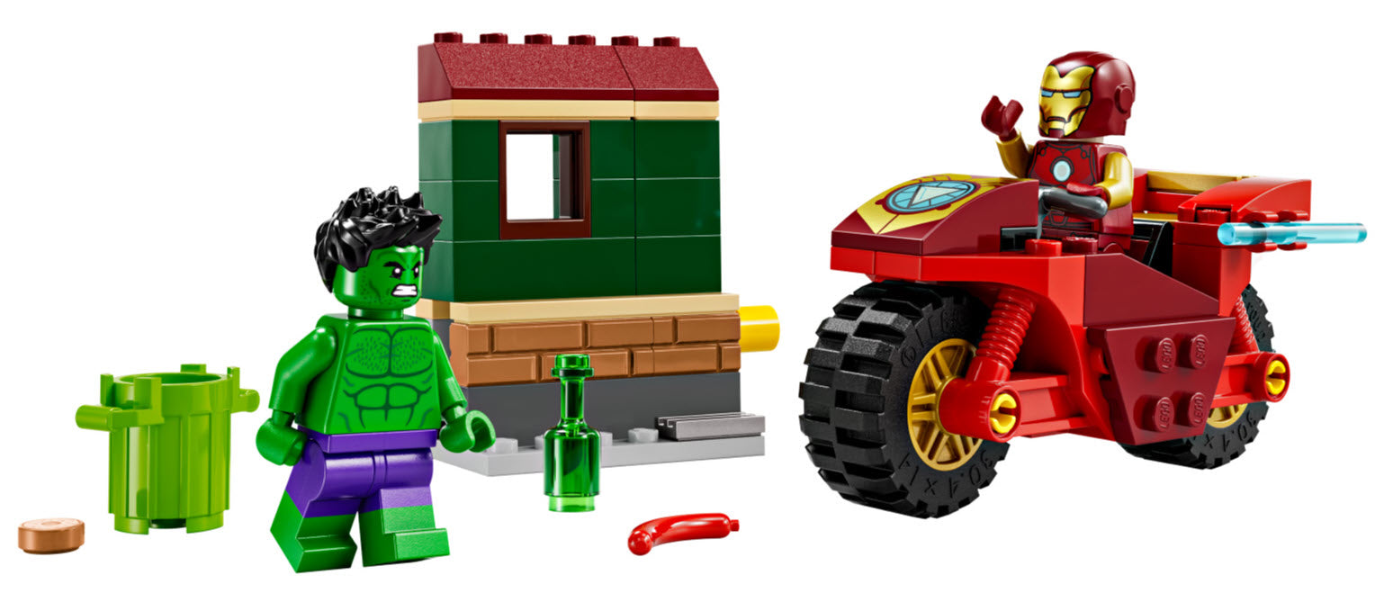 Inhalt: LEGO Super Heroes 76287 Iron Man mit Bike und der Hulk
