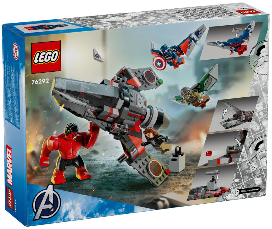 Box Rückansicht: LEGO Super Heroes 76292 Showdown zwischen Captain America und Red Hulk