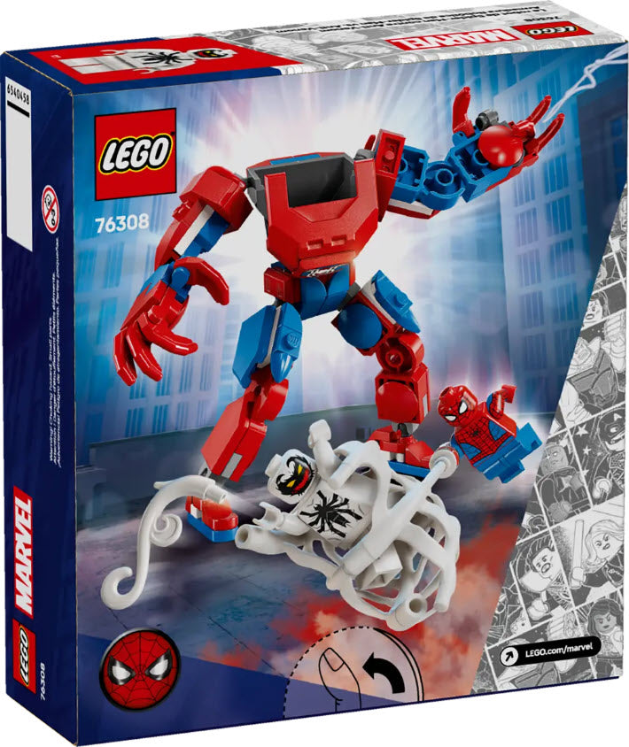 Box Rückseite: LEGO Super Heroes 76308 Spider-Man Mech vs. Anti-Venom