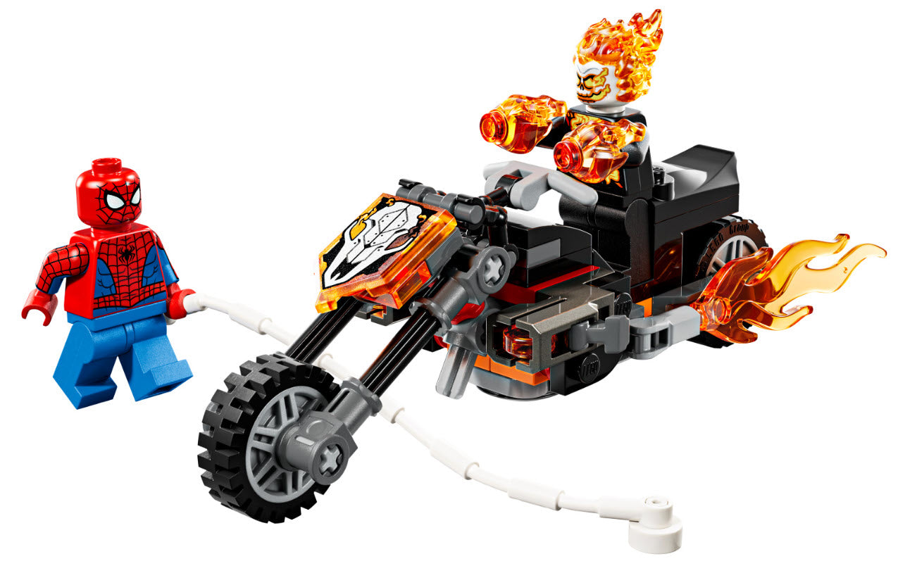 Inhalt: LEGO Super Heroes 76335 Spider-Man vs. Ghost Rider auf seinem Motorrad