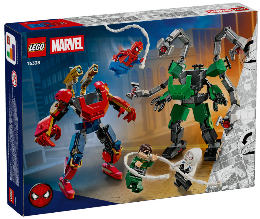 Box Rückseite: LEGO Super Heroes 76338 Mech-Duell: Spider-Man vs. Doc Ock
