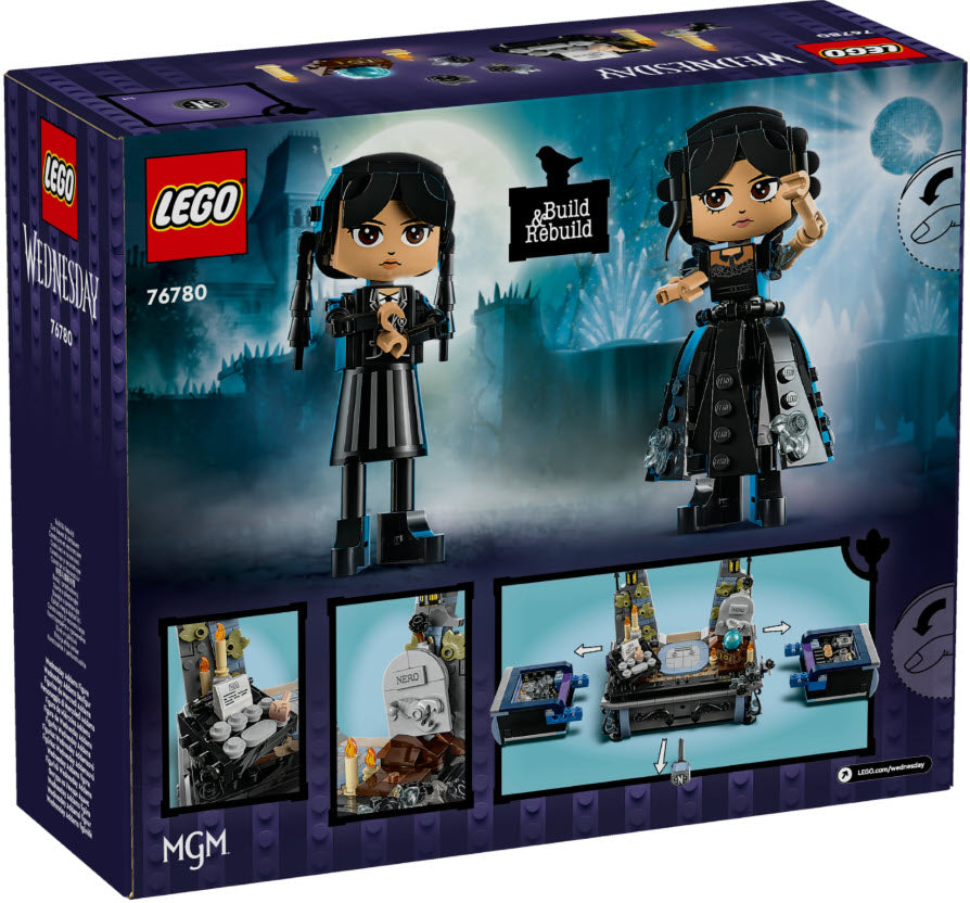 Box Rückseite: LEGO Wednesday 76780 Wednesday Addams Baufigur