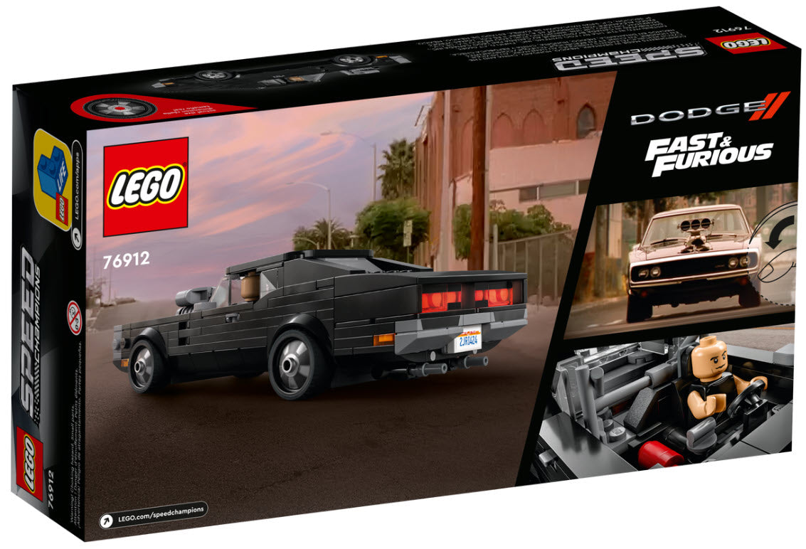Box Rückansicht: LEGO Speed Champions 76912 Fast & Furious 1970 Dodge Charger R/T