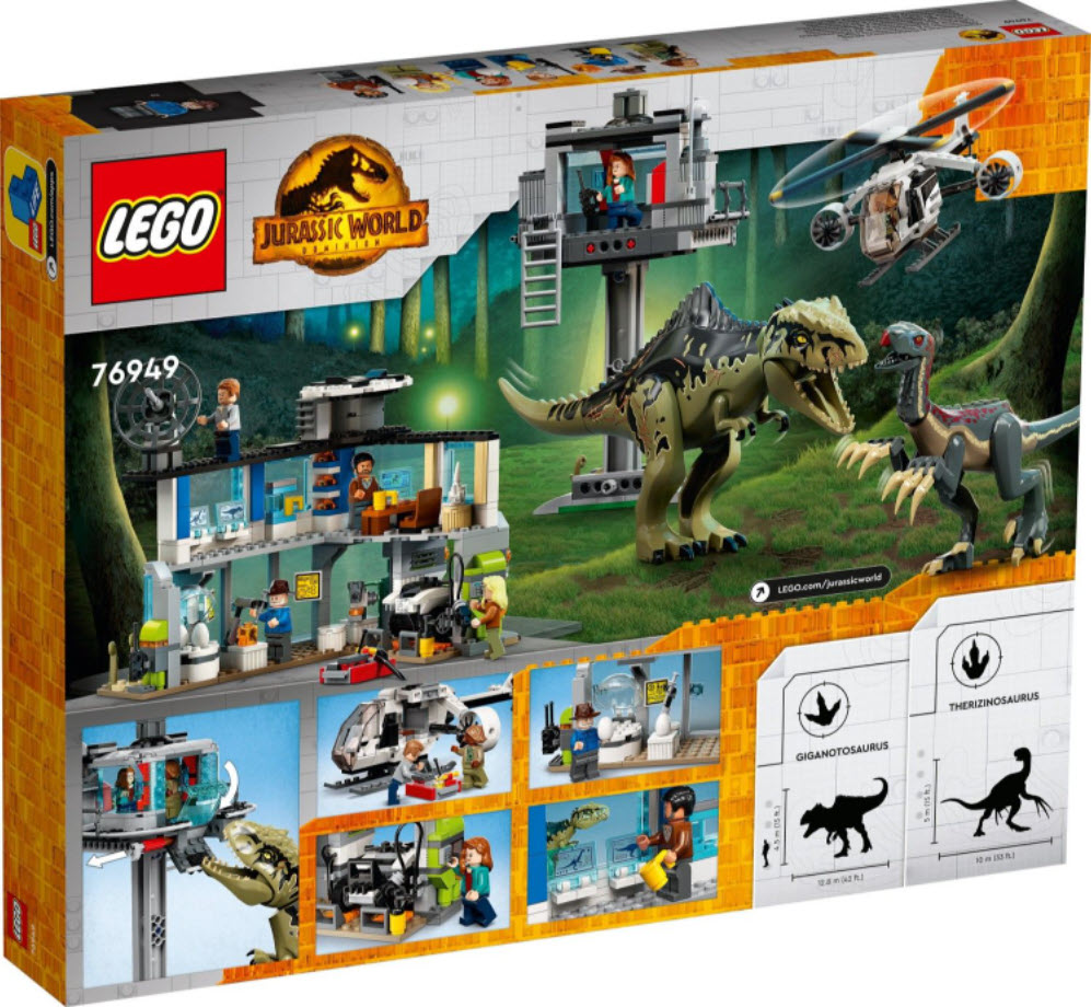 Box Rückseite: LEGO Jurassic World 76949 Giganotosaurus & Therizinosaurus Angriff