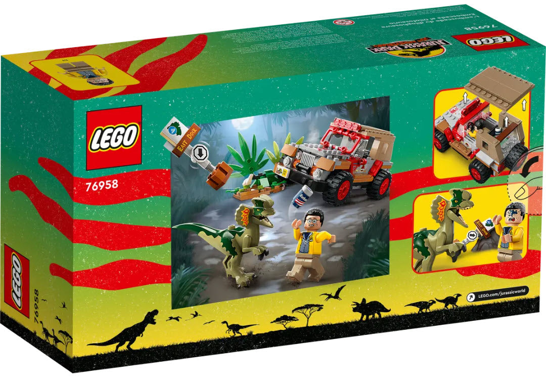 Box Rückansicht: LEGO Jurassic World 76958 Hinterhalt des Dilophosaurus