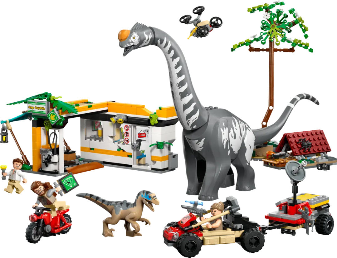 Inhalt: LEGO Jurassic World 76973 Raptor & Titanosaurus: Große Fährtensuche