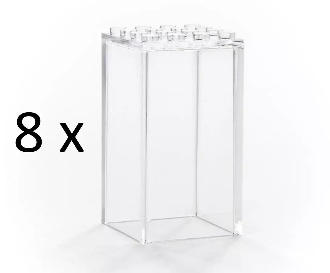 FaBiOX FX001-8 Vitrinen 4x4 für LEGO-Minifiguren (8 Stück), transparent-klar