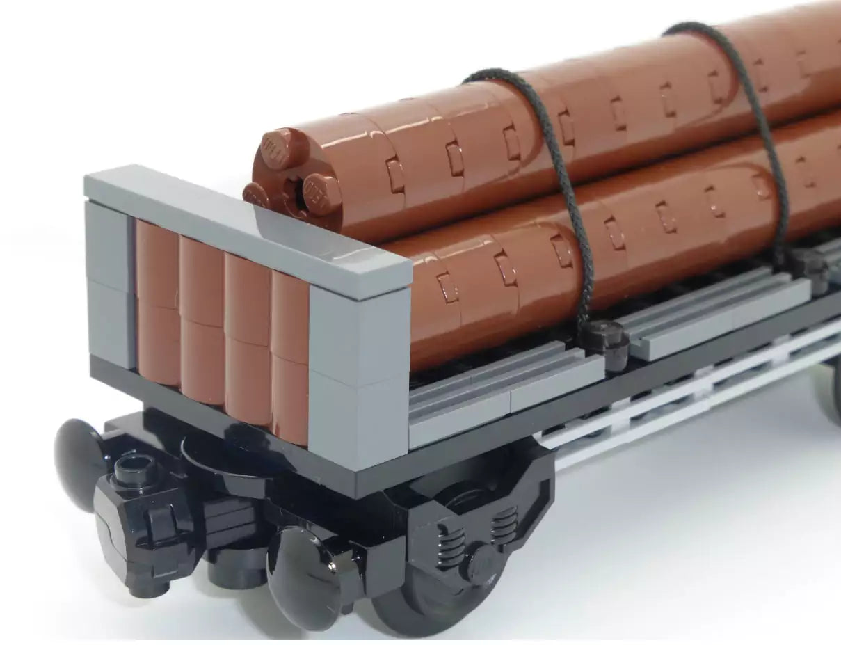 Custom LEGO Eisenbahn TRN103-02 Holzwaggon mit 3 Baumstämmen (fertig aufgebaut)