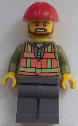 LEGO City Minifiguren TRN235 Bahnarbeiter mit Bart, graue Hose