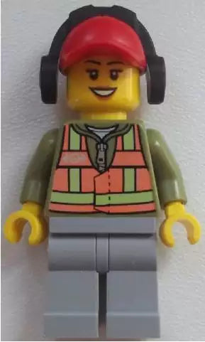 LEGO City Minifiguren TRN236 Bahnarbeiterin mit Gehörschutz, graue Hose