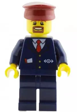 LEGO City Minifiguren TRN237 Lokführer oder Schaffner mit Bart, dunkelblauer Anzug