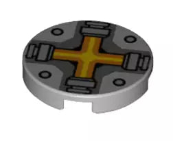 LEGO Fliesen 14769pb087 Fliese rund 2x2 mit orangem Kreuz, hellgrau