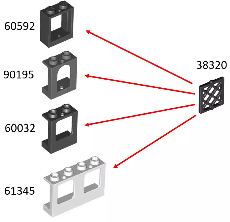 LEGO Türen und Fenster 38320 Gittereinsatz für Rahmen 1x2x2, schwarz