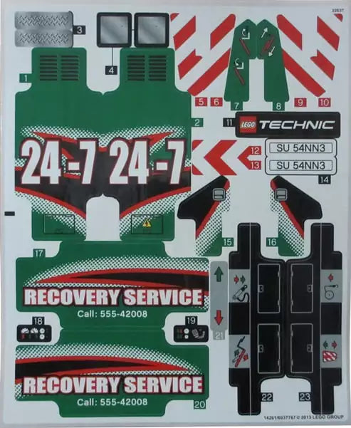 LEGO Technic STICKERBOGEN 42008stk01 Abschlepptruck