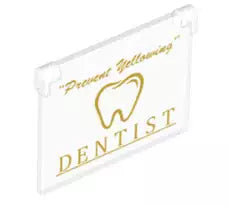 LEGO Türen und Fenster 60603pb007 Fensterglas für Rahmen 1x4x3 mit Aufruck "DENTIST", transparent-klar