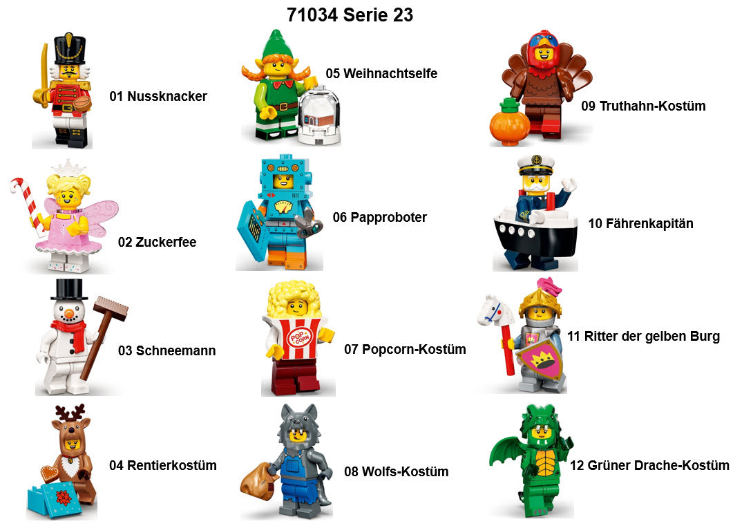 Inhalt: LEGO Minifiguren Serie 23 71034 Satz von 12 Minifiguren