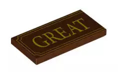 LEGO Fliesen 87079pb004 Fliese 2x4 mit Schriftzug "GREAT", rotbraun