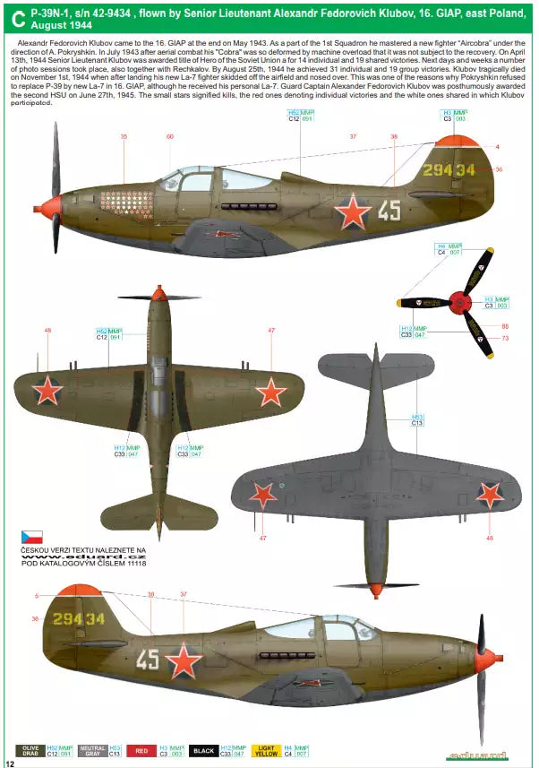 Eduard 11118 Bella / P-39 Airacobra in Red Army service, Dual Combo - Limited Edition, 1:48