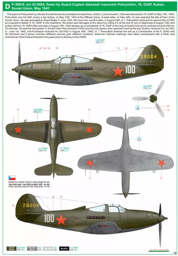 Eduard 11118 Bella / P-39 Airacobra in Red Army service, Dual Combo - Limited Edition, 1:48