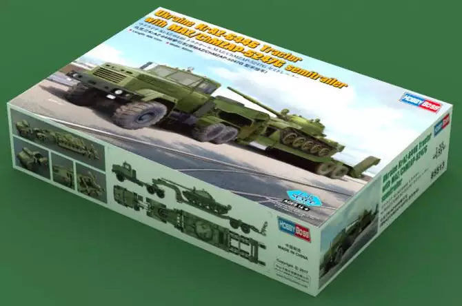 Inhalt: Hobby Boss 85513 Ukraine KrAZ-6446 Tractor with MAZ/ChMZAP-5247G semitrailer, 1:35