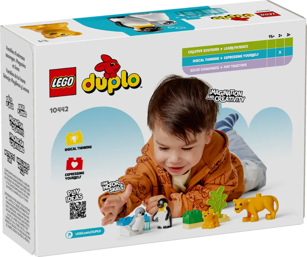 Box Rückseite: LEGO DUPLO 10442 Wildtier-Familien: Pinguine und Löwen