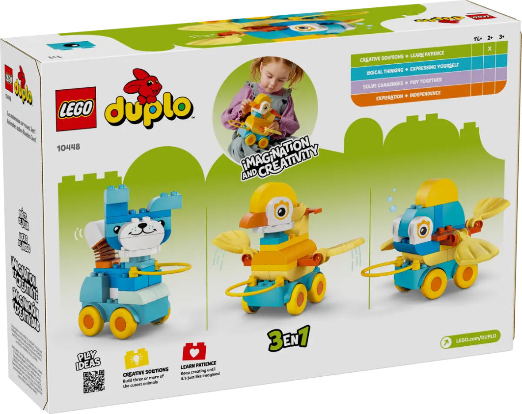 Box Rückseite: LEGO DUPLO 10448 Tiere auf Rädern 3-in-1-Set