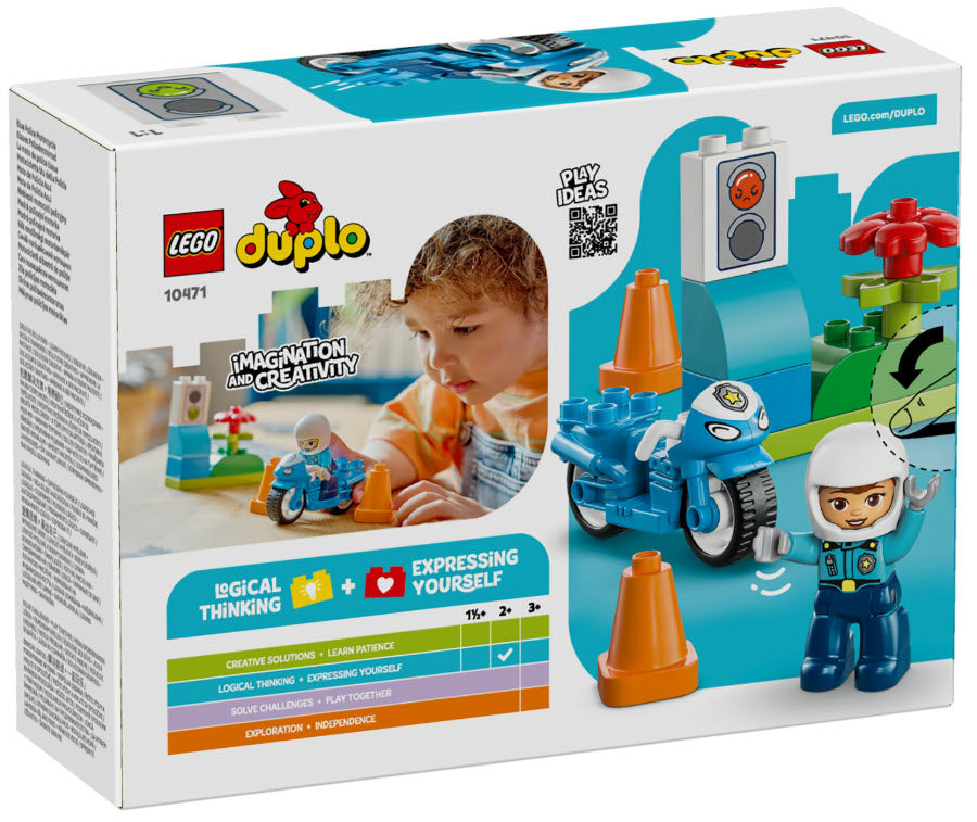 Box Rückseite: LEGO DUPLO 10471 Blaues Polizeimotorrad