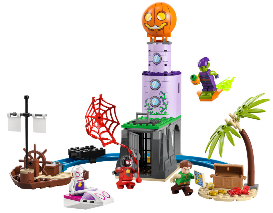 Inhalt: LEGO Super Heroes 10790 Spideys Team an Green Goblins Leuchtturm