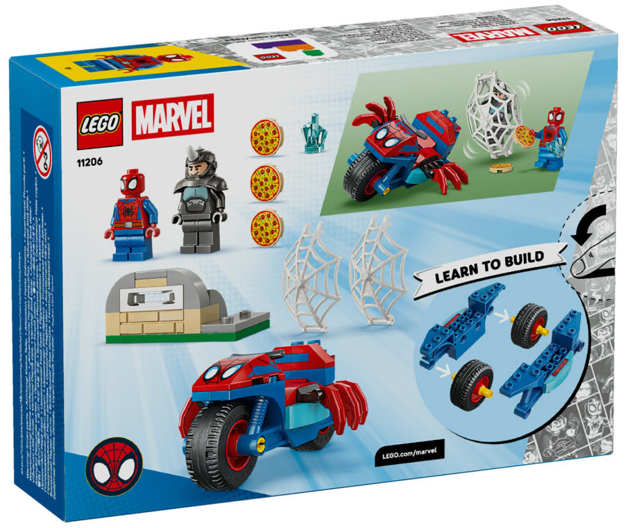 Box Rückseite: LEGO Super Heroes 11206 Spidey auf Motorrad vs. Rhino