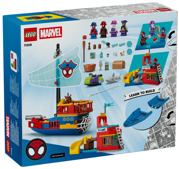 Box Rückseite: LEGO Super Heroes 11208 Piratenschiff von Spideys Team