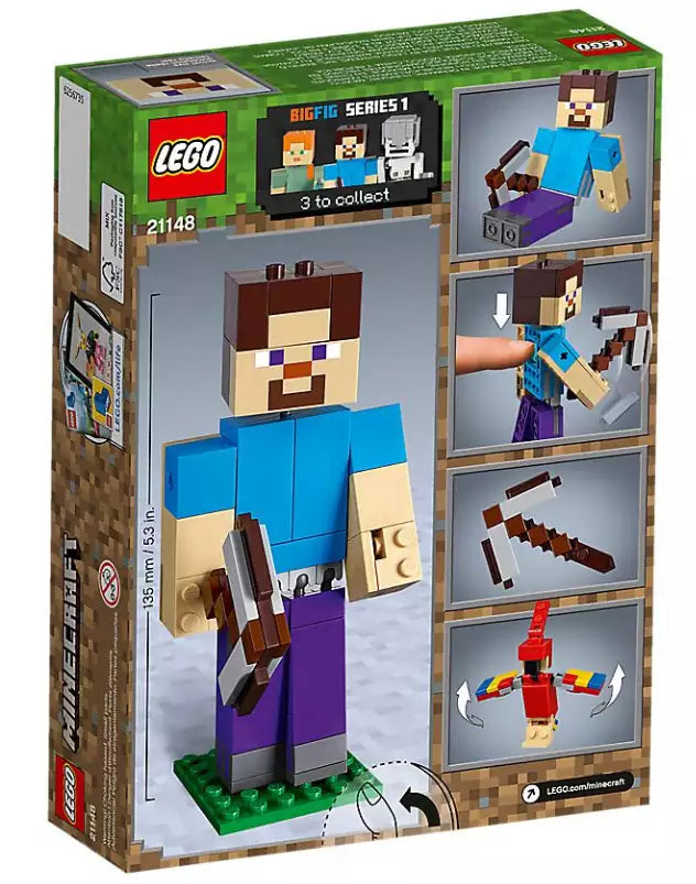 Box Rückansicht: LEGO Minecraft 21148 Minecraft-BigFig Steve mit Papagei