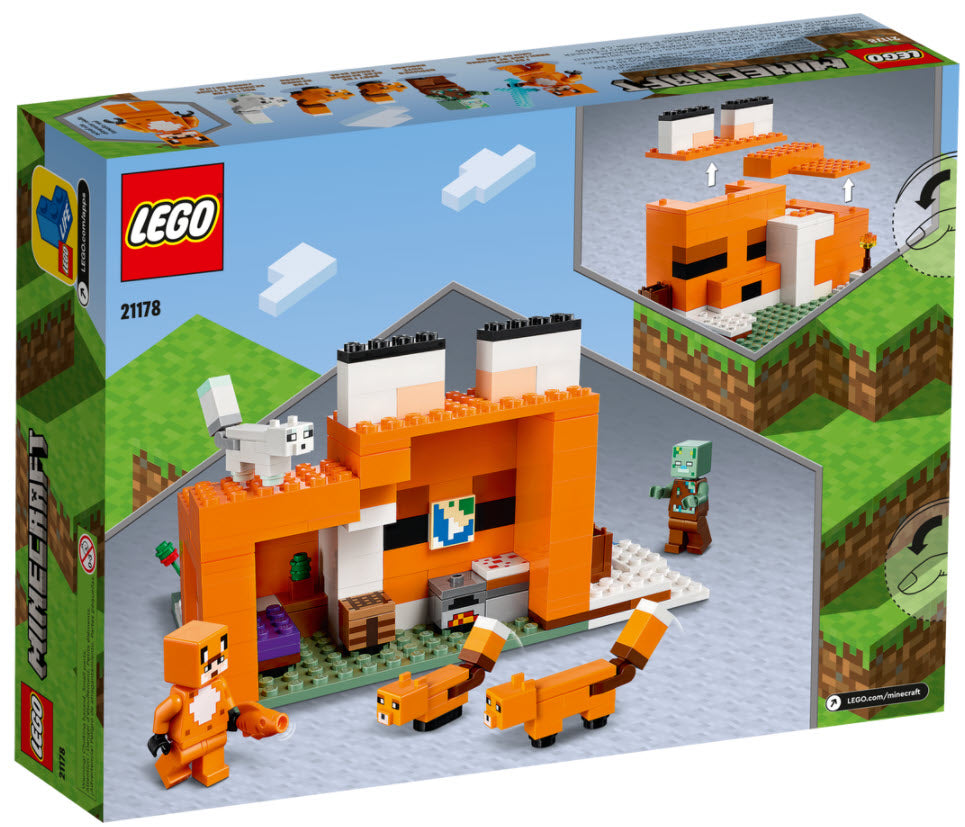 Box Rückseite: LEGO Minecraft 21178 Die Fuchs-Lodge