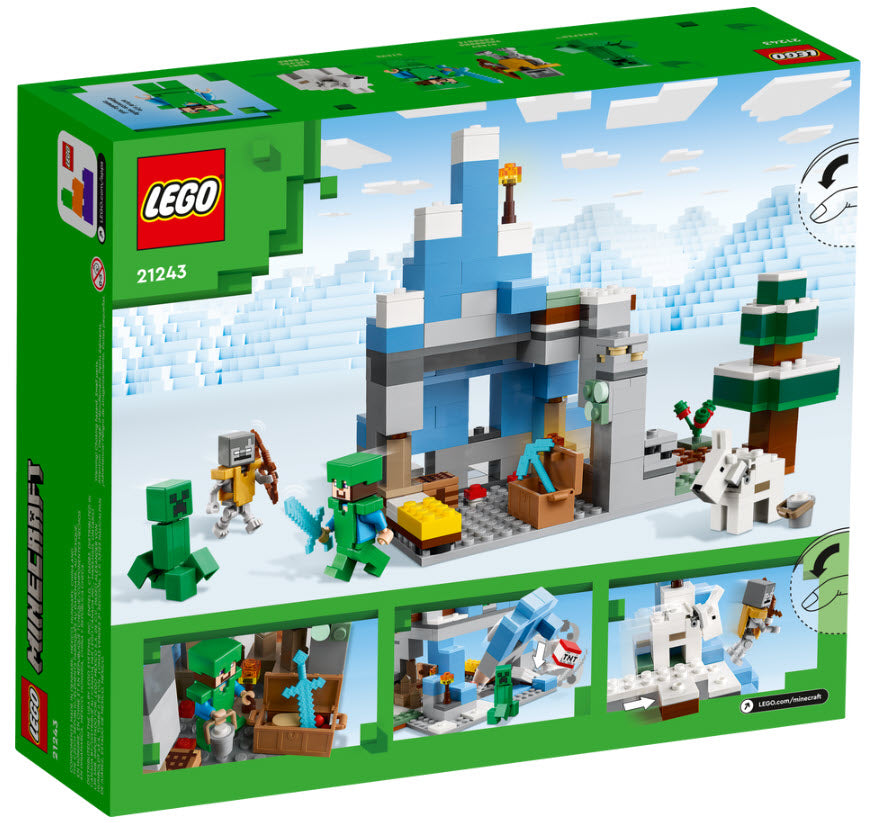 Box Rückseite: LEGO Minecraft 21243 Die Vereisten Gipfel
