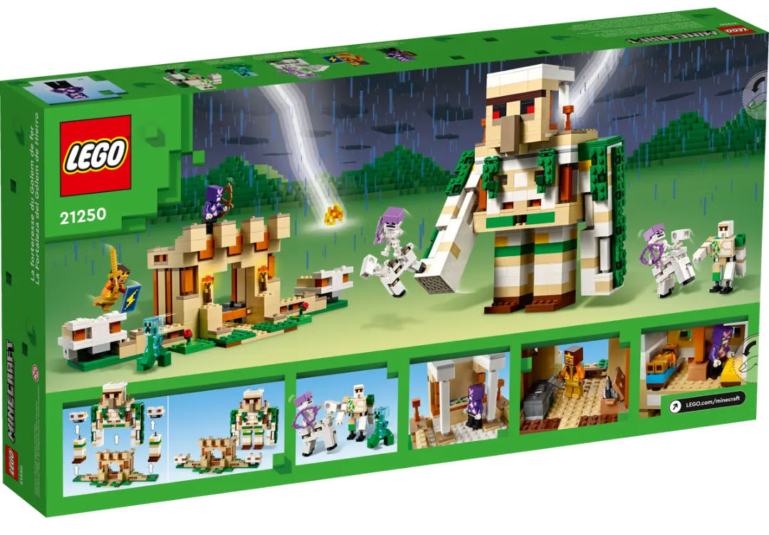 Box Rückseite: LEGO Minecraft 21250 Die Eisengolem-Festung
